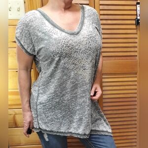 Seven7 Women's Grey Green Distressed Embellished Top